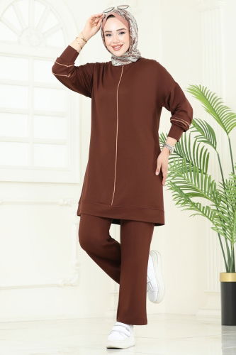 A.Y.D. - Biye Detaylı Tesettür Takım 2707AYD574 Kahve
