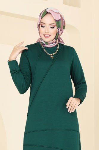 moda selvim Biye Detaylı Tesettür Tunik 2673AYD574 Açık Zümrüt - Thumbnail