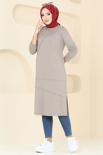 moda selvim Biye Detaylı Tesettür Tunik 2673AYD574 Gri - Thumbnail