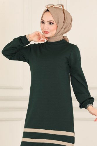 moda selvim Biyeli Tesettür Takım 2421YNS793 Zümrüt - Thumbnail
