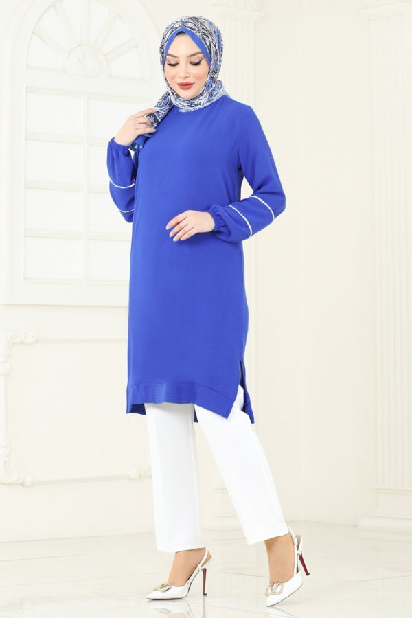 Modaselvim Tunik Biyeli Tesettür Tunik 180BO429 Saks