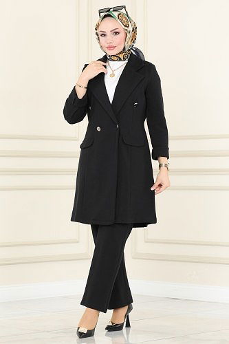 moda selvim Blazer Ceketli Kışlık Takım 2657SL432 Siyah - Thumbnail