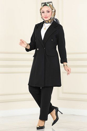 moda selvim Blazer Ceketli Kışlık Takım 2657SL432 Siyah - Thumbnail