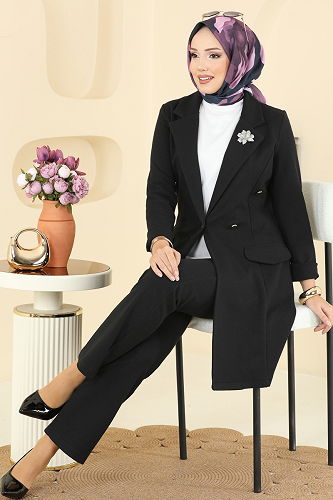 moda selvim Blazer Ceketli Kışlık Takım ASM2657 Siyah - Thumbnail