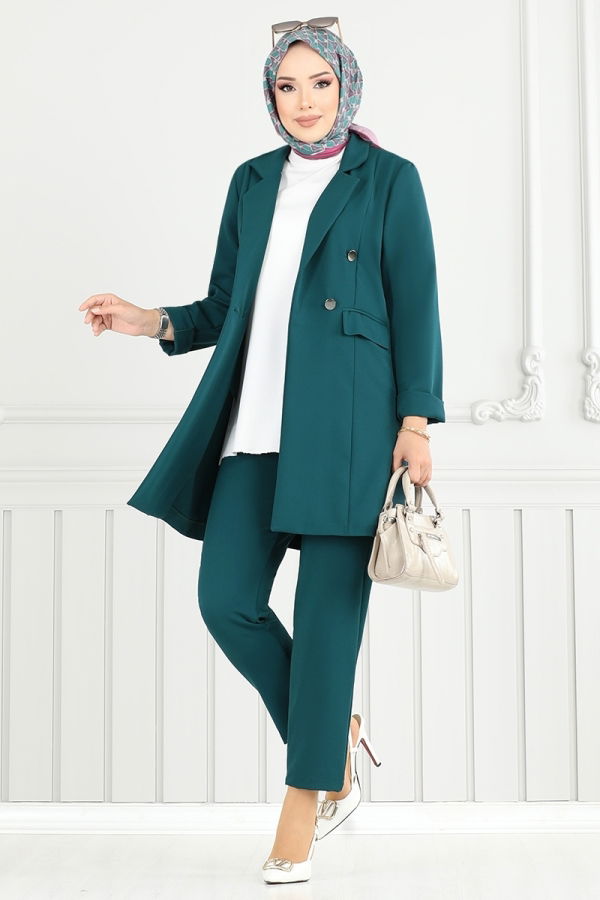 Modaselvim SEPETTE NET %20 + %10 İNDİRİM Blazer Ceketli Takım 3803MP930-M Petrol