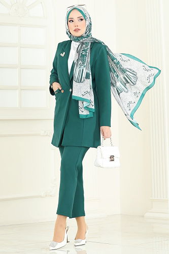 moda selvim Blazer Ceketli Tesettür Takım 380MP806 Zümrüt - Thumbnail
