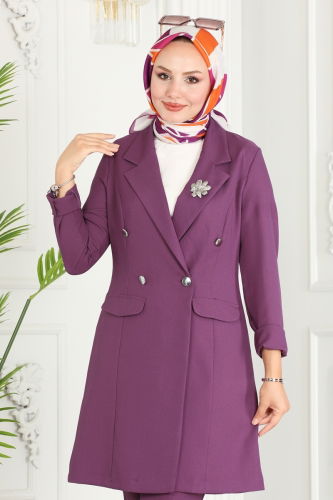 moda selvim Blazer Ceketli Tesettür Takım ASM2605 Lila - Thumbnail