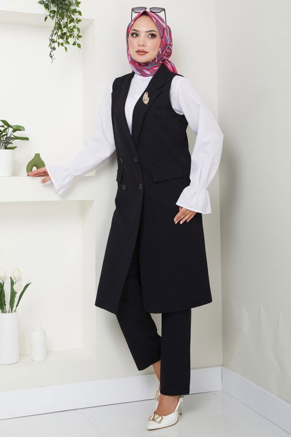 Blazer Vest Hijab Suit 3016KTR750 Black - 2