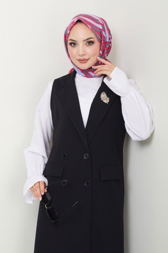 moda selvim Blazer Vest Hijab Suit 3016KTR750 Black - Thumbnail