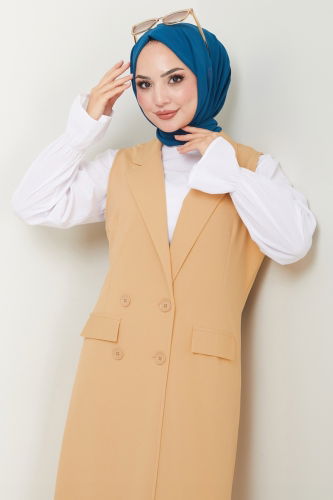 moda selvim Blazer Vest Hijab Suit 3016KTR750 Latte - Thumbnail