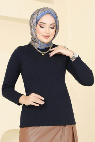 moda selvim Blouse 20485ETT926 Navy Blue - Thumbnail