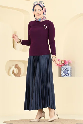 moda selvim Blouse 225BO429 Damson - Thumbnail