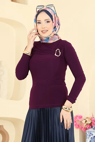 moda selvim Blouse 225BO429 Damson - Thumbnail