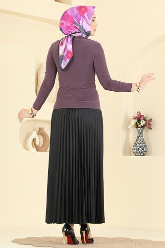 moda selvim Blouse 225BO429 Dark Lilac - Thumbnail