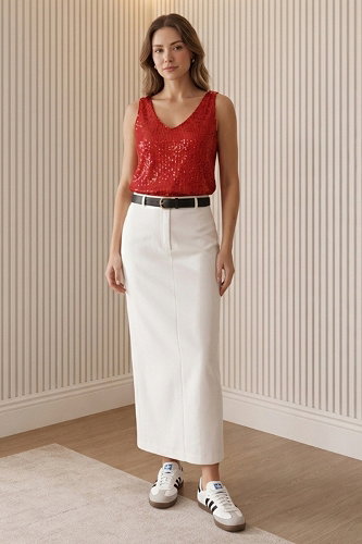 moda selvim Blouse 46179JNT1202 Red - Thumbnail