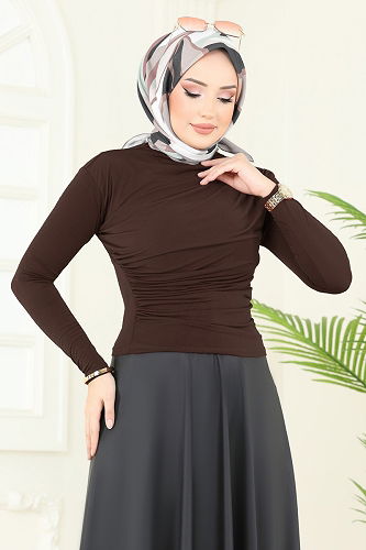 moda selvim بلوز بني 4725AYD574 - Thumbnail