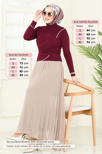 moda selvim Blouse 4725AYD574 Burgundy - Thumbnail