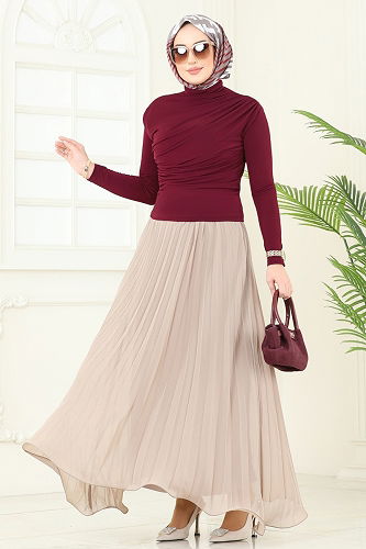 moda selvim بلوز خمري 4725AYD574 - Thumbnail