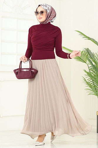 moda selvim بلوز خمري 4725AYD574 - Thumbnail