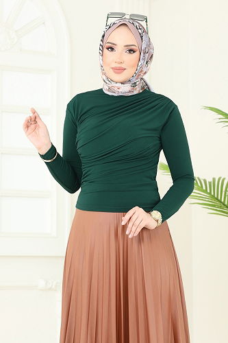 moda selvim Blouse 4725AYD574 Emerald - Thumbnail