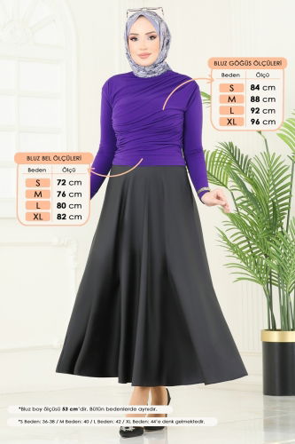moda selvim Blouse 4725AYD574 Purple - Thumbnail