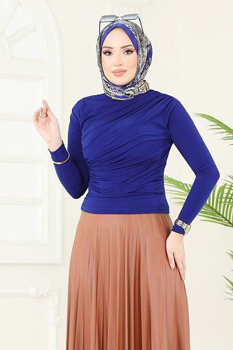 moda selvim بلوز نيلي 4725AYD574 - Thumbnail