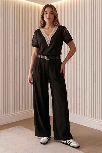 moda selvim Blouse 62256JNT1202 Black - Thumbnail