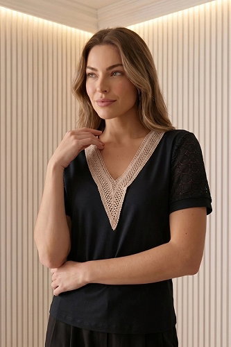 moda selvim Blouse 62256JNT1202 Black - Thumbnail