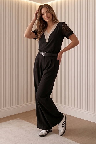 moda selvim Blouse 62256JNT1202 Black - Thumbnail