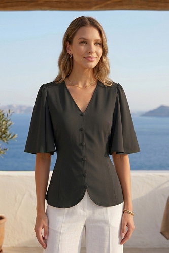 moda selvim Blouse 62274JNT1202 Black - Thumbnail