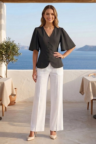 moda selvim Blouse 62274JNT1202 Black - Thumbnail