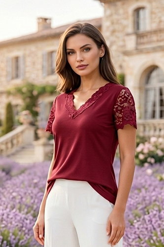 moda selvim Blouse 72423JNT1202 Burgundy - Thumbnail