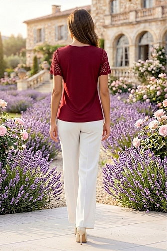 moda selvim Blouse 72423JNT1202 Burgundy - Thumbnail