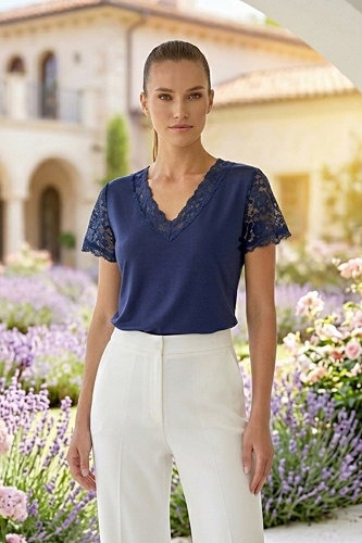 moda selvim Blouse 72423JNT1202 Navy Blue - Thumbnail