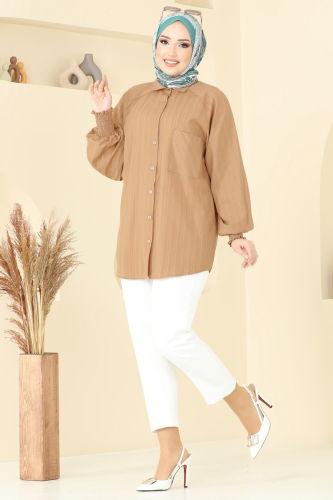 moda selvim Blouses and Shirts 010MR1078 Latte - Thumbnail