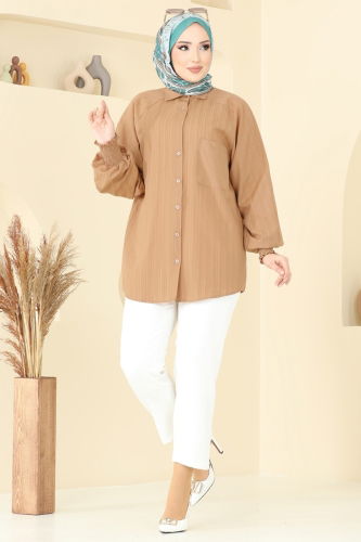 moda selvim Blouses and Shirts 010MR1078 Latte - Thumbnail