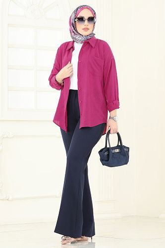moda selvim Blouses and Shirts 0710OZT1013 Fuchsia - Thumbnail