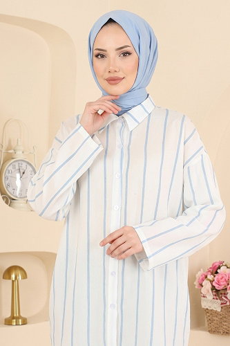 moda selvim البلوز والقمصان أزرق فاتح 182NZRK1200 - Thumbnail