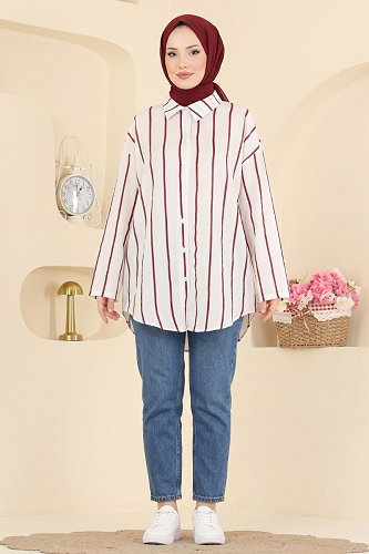 moda selvim Blouses and Shirts 182NZRK1200 Burgundy - Thumbnail