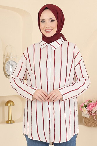moda selvim البلوز والقمصان خمري 182NZRK1200 - Thumbnail