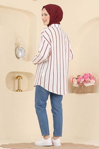 moda selvim البلوز والقمصان خمري 182NZRK1200 - Thumbnail