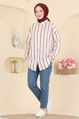 moda selvim البلوز والقمصان خمري 182NZRK1200 - Thumbnail