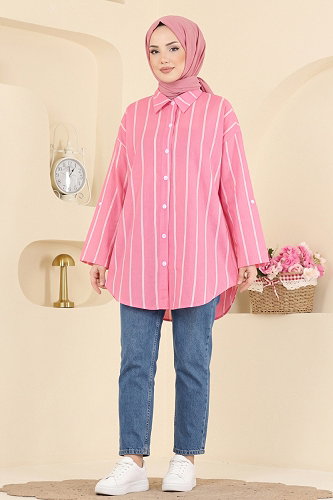 moda selvim البلوز والقمصان زهري غامق 182NZRK1200 - Thumbnail