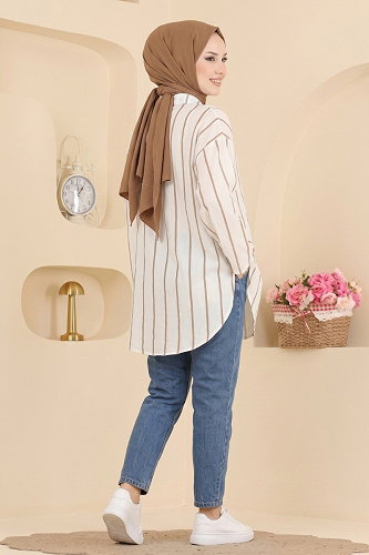 moda selvim البلوز والقمصان بيج 182NZRK1200 - Thumbnail