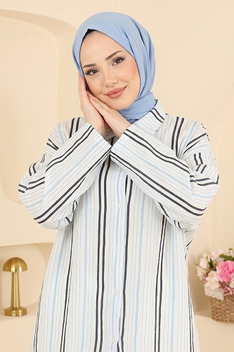 moda selvim Blouses and Shirts 185NZRK1200 Baby Blue - Thumbnail