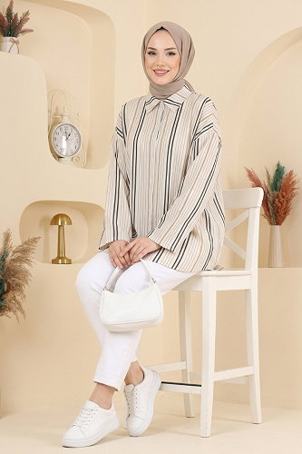 moda selvim البلوز والقمصان بيج 185NZRK1200 - Thumbnail
