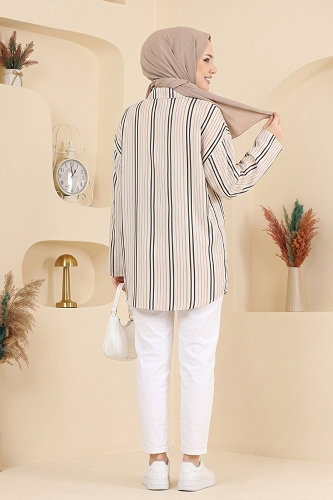 moda selvim البلوز والقمصان بيج 185NZRK1200 - Thumbnail