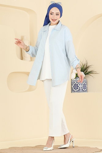 moda selvim البلوز والقمصان أزرق فاتح 190NZRK1200 - Thumbnail