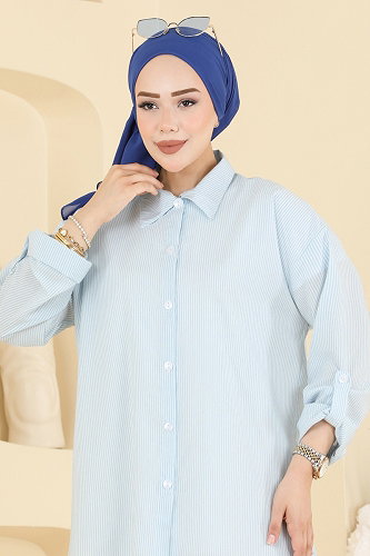 moda selvim البلوز والقمصان أزرق فاتح 190NZRK1200 - Thumbnail