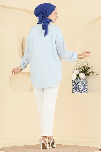 moda selvim البلوز والقمصان أزرق فاتح 190NZRK1200 - Thumbnail